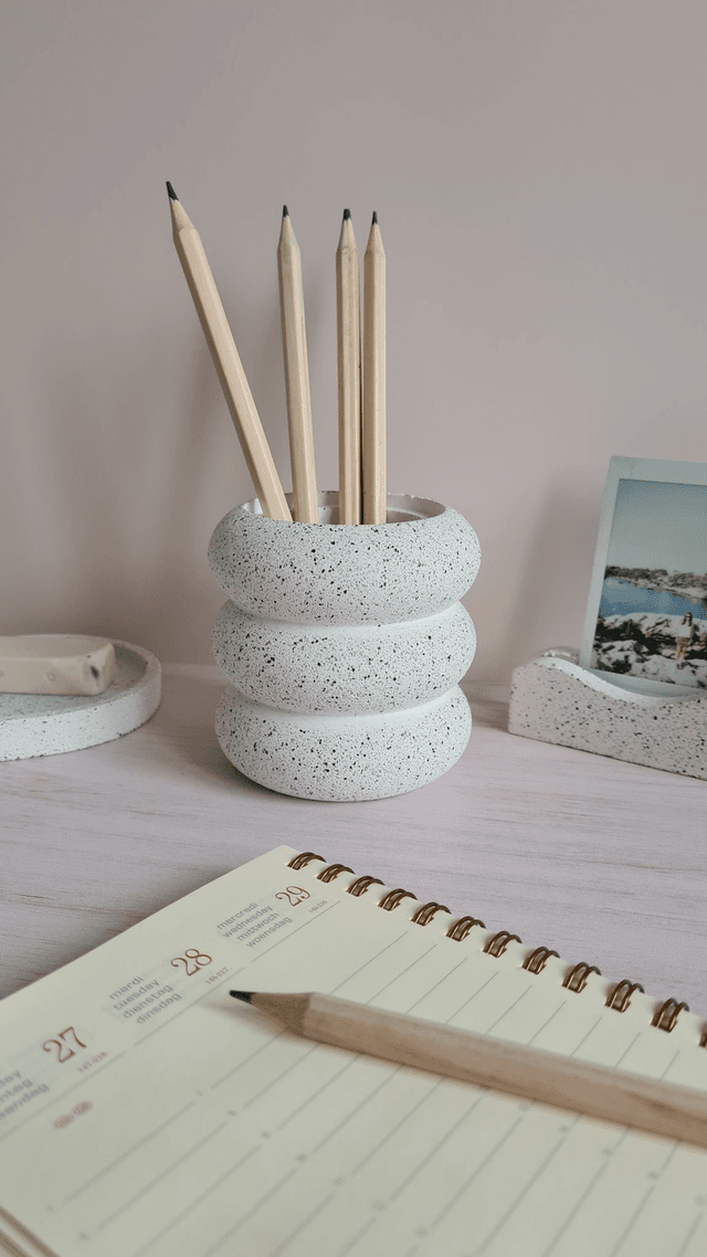 Pot à crayons – Blanc moucheté